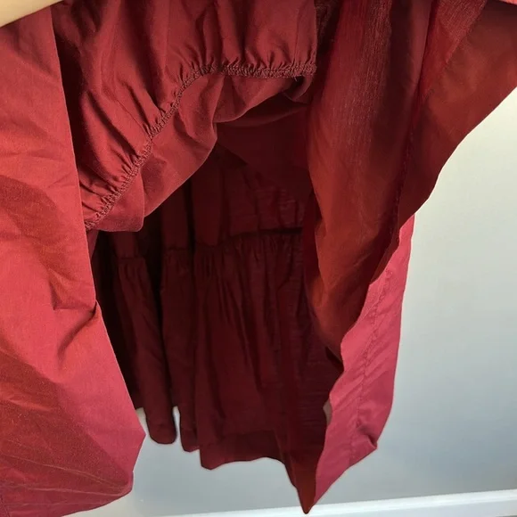 En Saison Maroon Puff Sleeve Tiered Cotton Midi Dress M Cottagecore Milkmaid - Picture 10 of 16